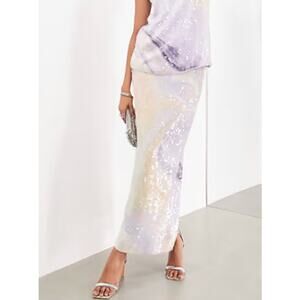 ASOS EDITION Purple Abstract Print Sequin Maxi Skirt Purple Swirl Women's 12 NWT
